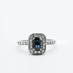 sapphire ring with diamond halo setting
